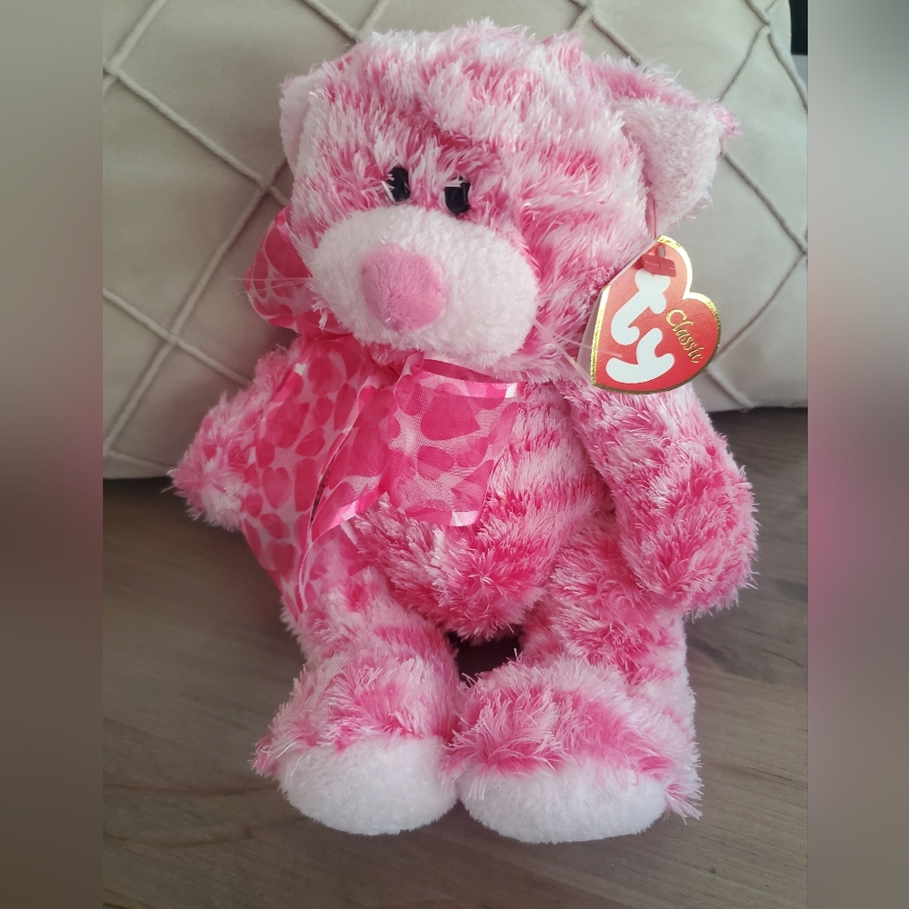 NWT Ty Classic Beanie Baby Pink and White Plush Bear